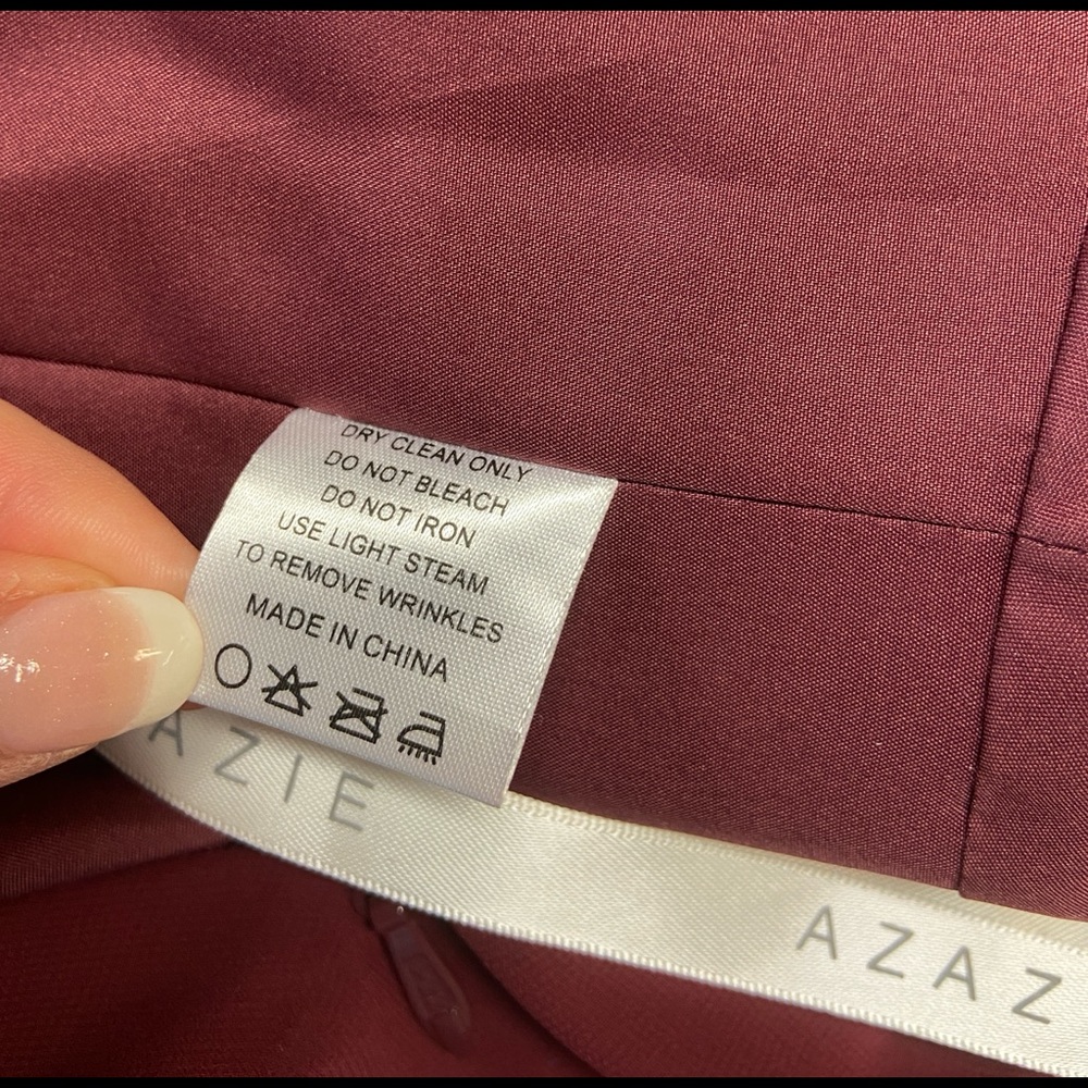 AZAZIE Racer Back Cummerbund Waist Prom Dress  Bridesmaid Gown Burgundy Plum S - Picture 8 of 10